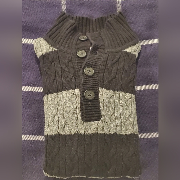 Hanna Andersson Boys Striped Pullover Button Sweater Black Gray Stripe 140 or 10 - Picture 3 of 6